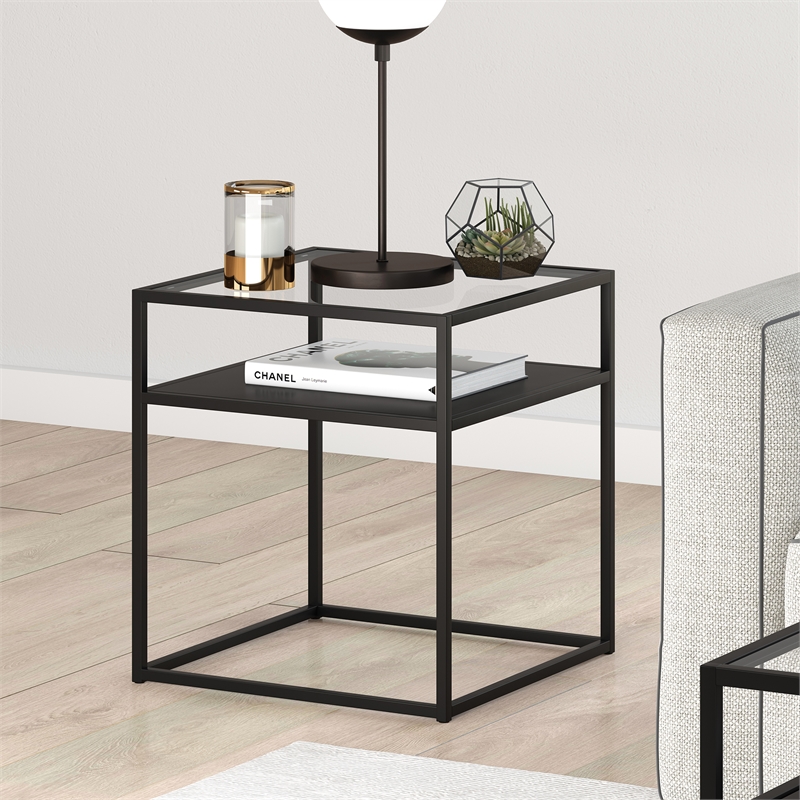 Maklaine Metal Industrial Side Table in Black and Bronze Finish