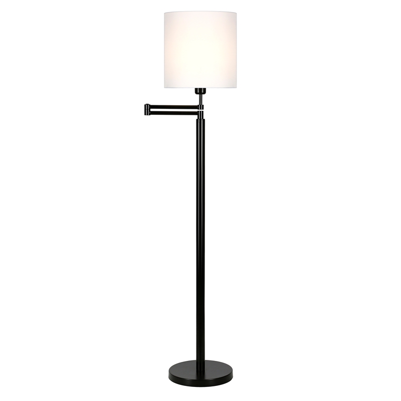 Maklaine Contemporary Metal Swing Arm Lamp Drum Shade in Black and Bronze