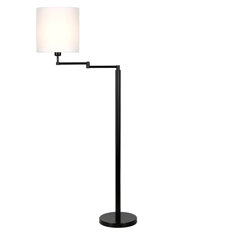 Maklaine Contemporary Metal Swing Arm Lamp Drum Shade in Black and Bronze