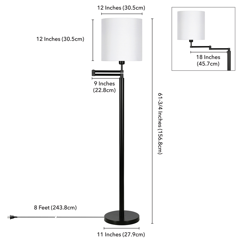 Maklaine Contemporary Metal Swing Arm Lamp Drum Shade in Black and Bronze