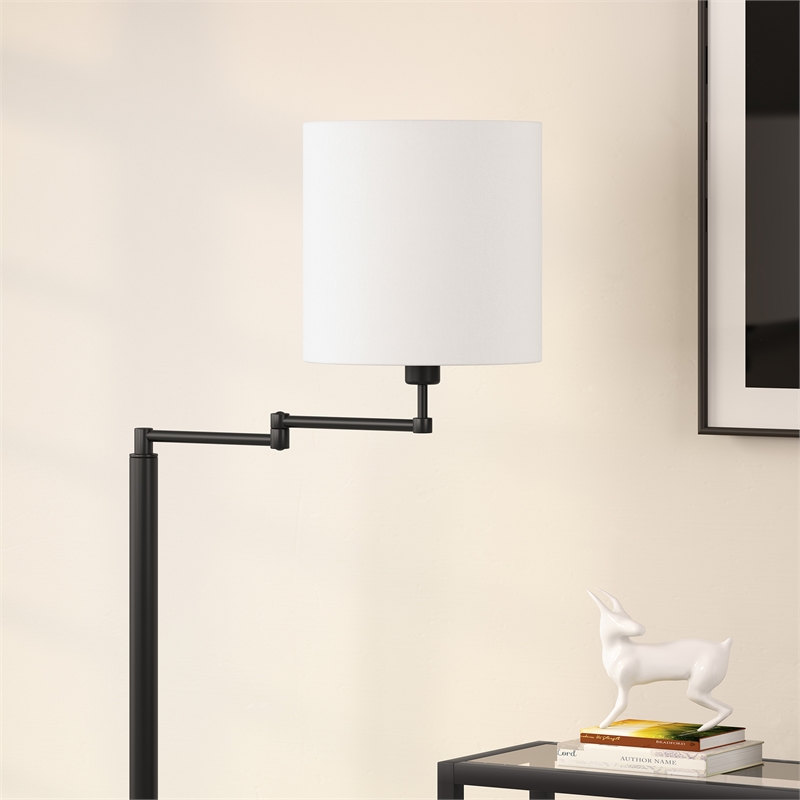 Maklaine Contemporary Metal Swing Arm Lamp Drum Shade in Black and Bronze