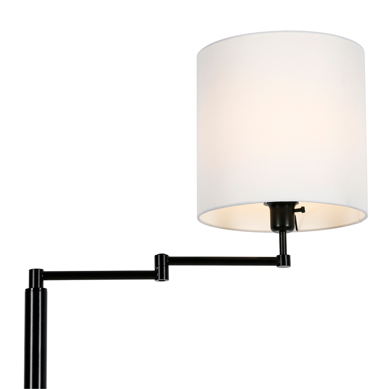 Maklaine Contemporary Metal Swing Arm Lamp Drum Shade in Black and Bronze