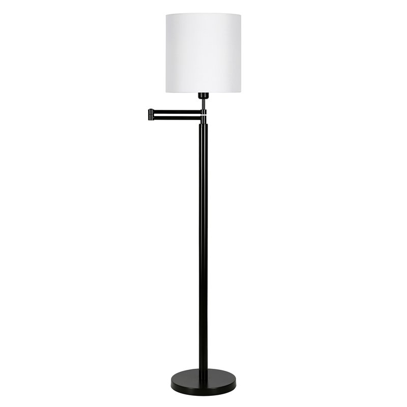 Maklaine Contemporary Metal Swing Arm Lamp Drum Shade in Black and Bronze