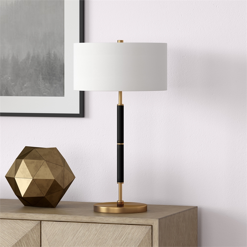 Maklaine Contemporary Two Tone Metal Table Lamp in Black with Brass Accents