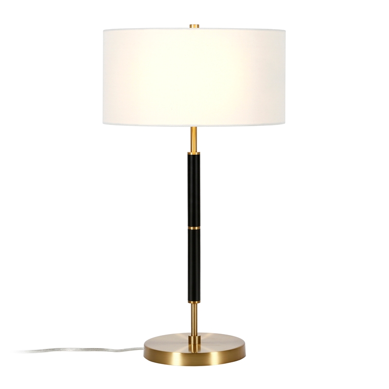 Maklaine Contemporary Two Tone Metal Table Lamp in Black with Brass Accents