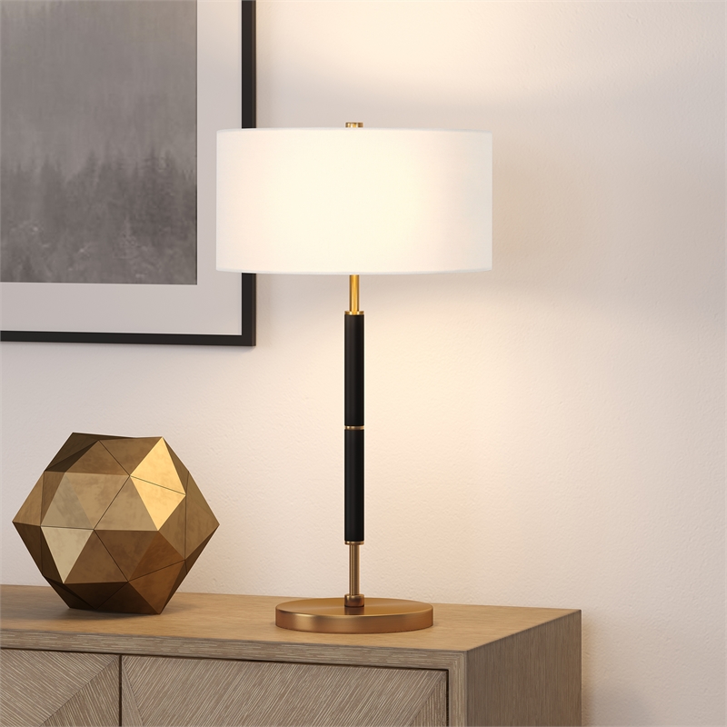 Maklaine Contemporary Two Tone Metal Table Lamp in Black with Brass Accents