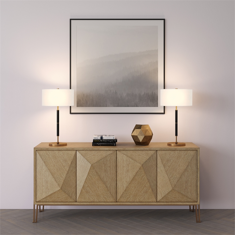 Maklaine Contemporary Two Tone Metal Table Lamp in Black with Brass Accents