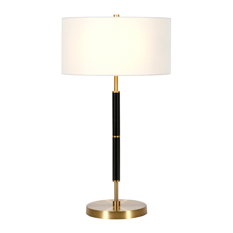 Maklaine Contemporary Two Tone Metal Table Lamp in Black with Brass Accents