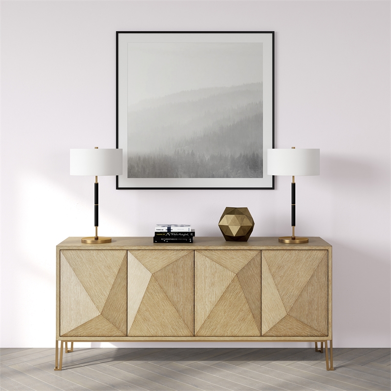 Maklaine Contemporary Two Tone Metal Table Lamp in Black with Brass Accents