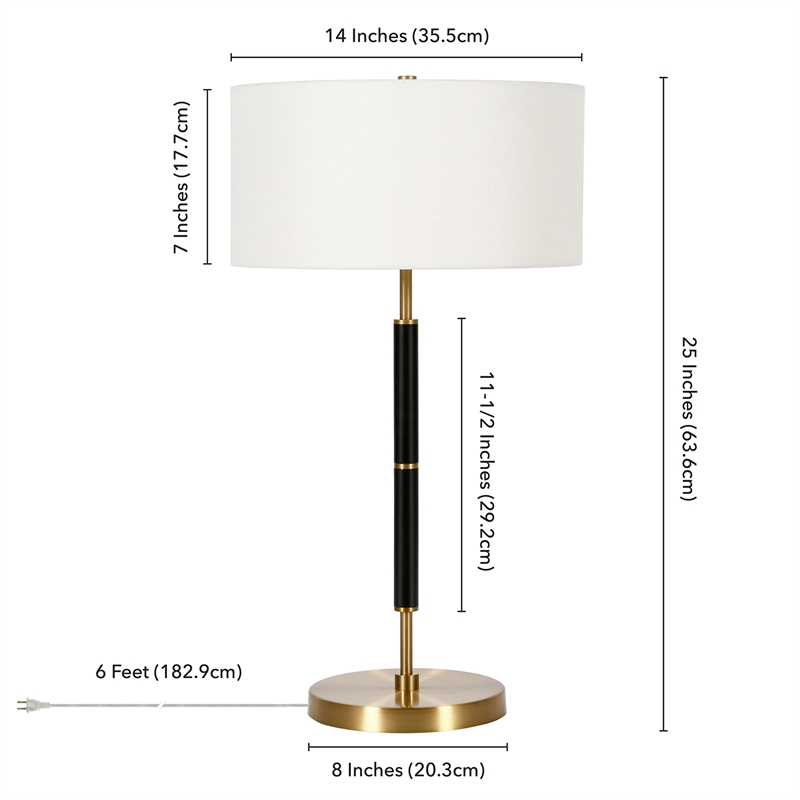 Maklaine Contemporary Two Tone Metal Table Lamp in Black with Brass Accents