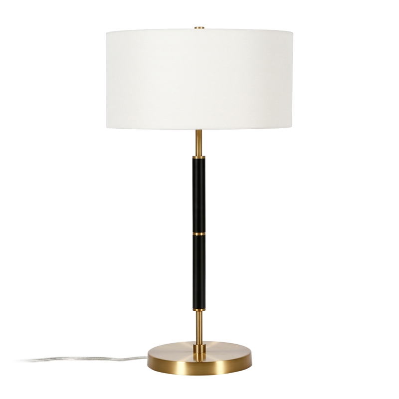Maklaine Contemporary Two Tone Metal Table Lamp in Black with Brass Accents