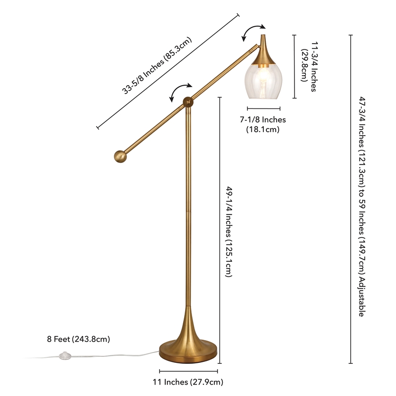 Maklaine Contemporary Brass Floor Lamp with Boom Arm in Gold Finish
