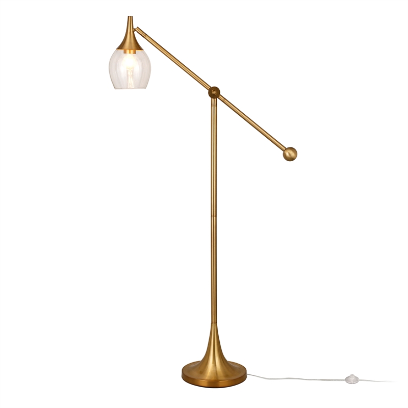 Maklaine Contemporary Brass Floor Lamp with Boom Arm in Gold Finish