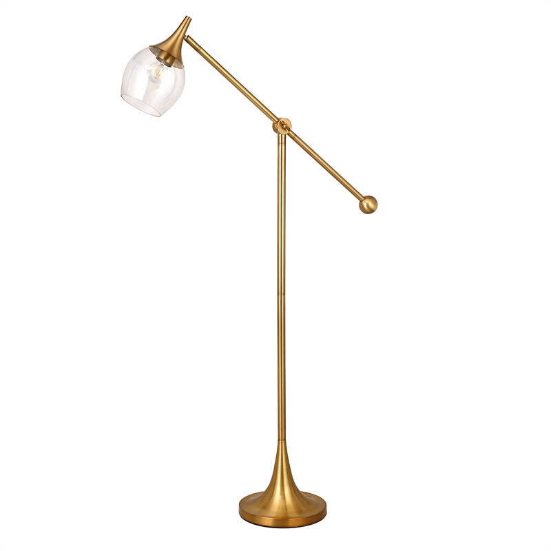 Maklaine Contemporary Brass Floor Lamp with Boom Arm in Gold Finish