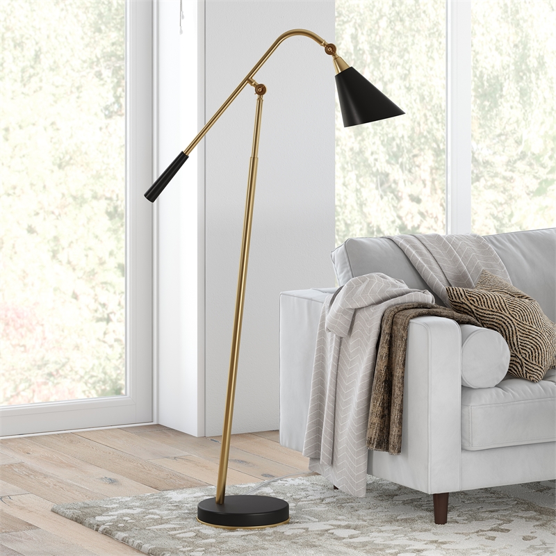 Maklaine Contemporary Two Tone Floor Lamp in Brass Gold and Matte Black