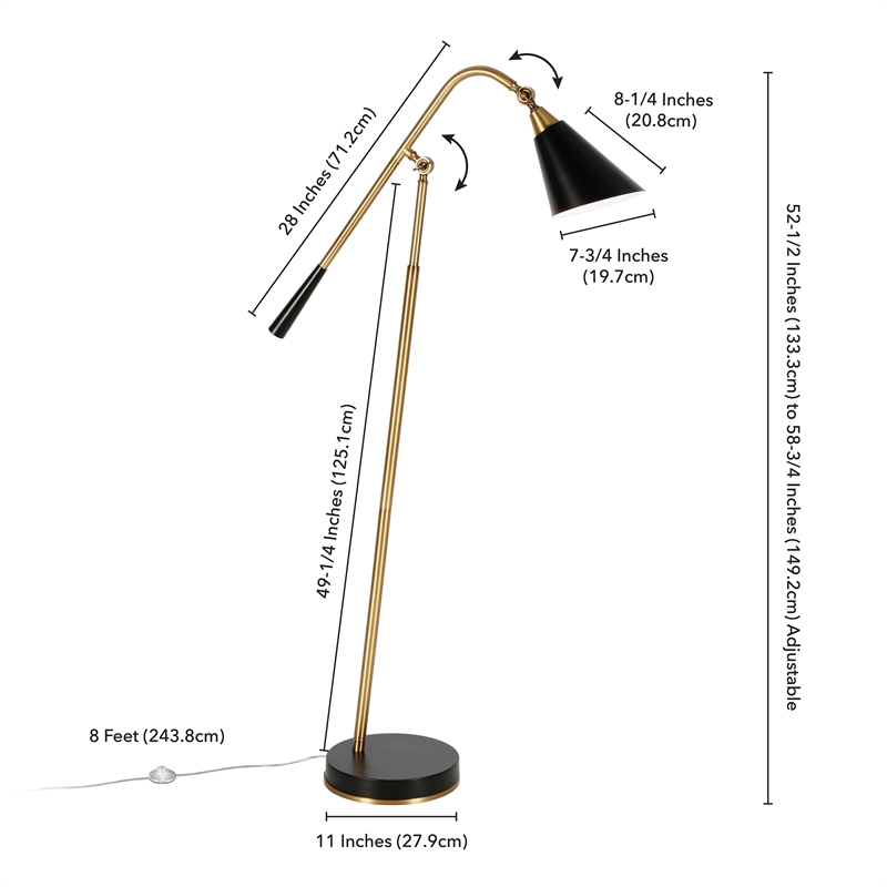 Maklaine Contemporary Two Tone Floor Lamp in Brass Gold and Matte Black