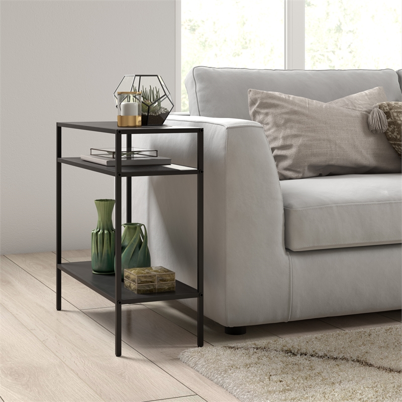 Maklaine Modern Black/Bronze Side Table with Metal Shelves