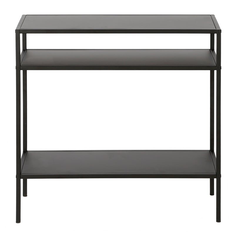 Maklaine Modern Black/Bronze Side Table with Metal Shelves