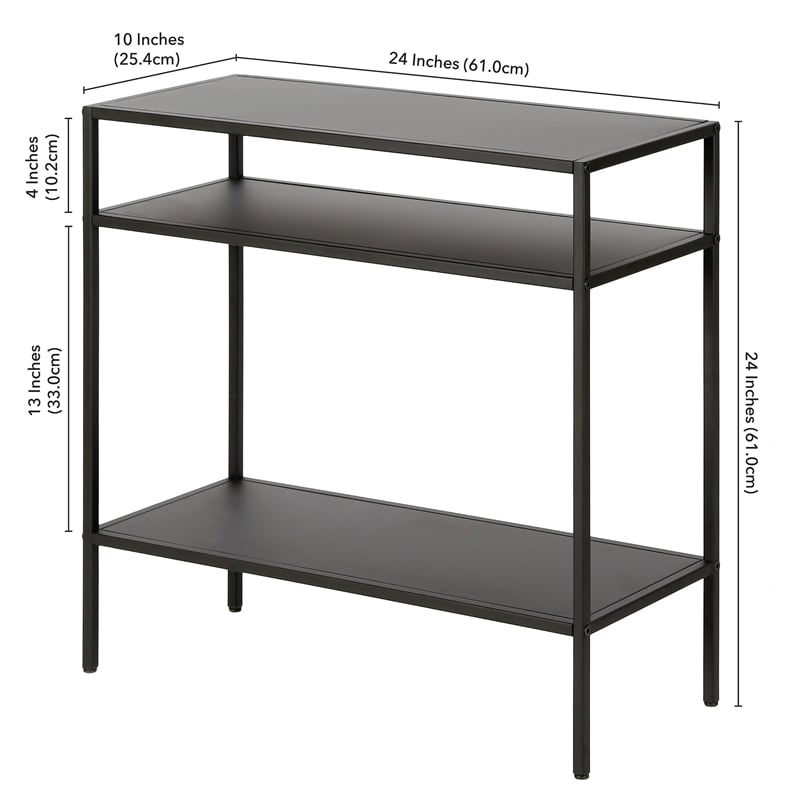 Maklaine Modern Black/Bronze Side Table with Metal Shelves