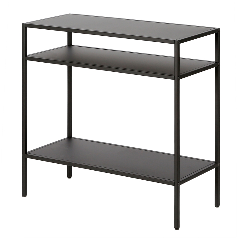 Maklaine Modern Black/Bronze Side Table with Metal Shelves