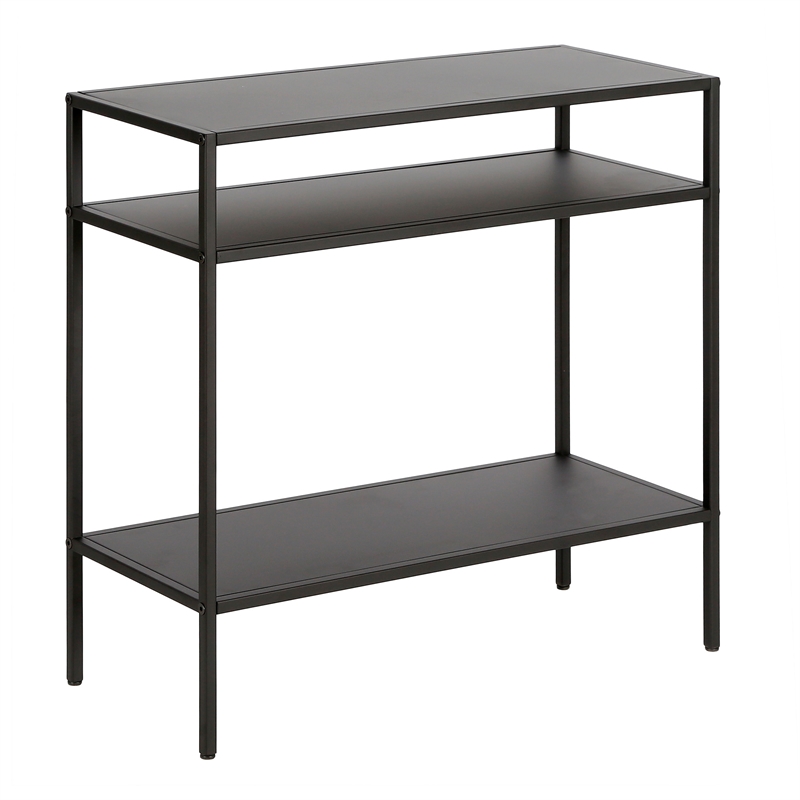 Maklaine Modern Black/Bronze Side Table with Metal Shelves
