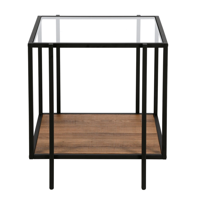 Maklaine Mid-Century Rustic Oak Side Table in Black/Bronze