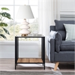 Maklaine Mid-Century Rustic Oak Side Table in Black/Bronze