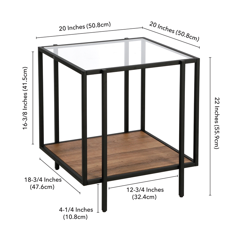 Maklaine Mid-Century Rustic Oak Side Table in Black/Bronze