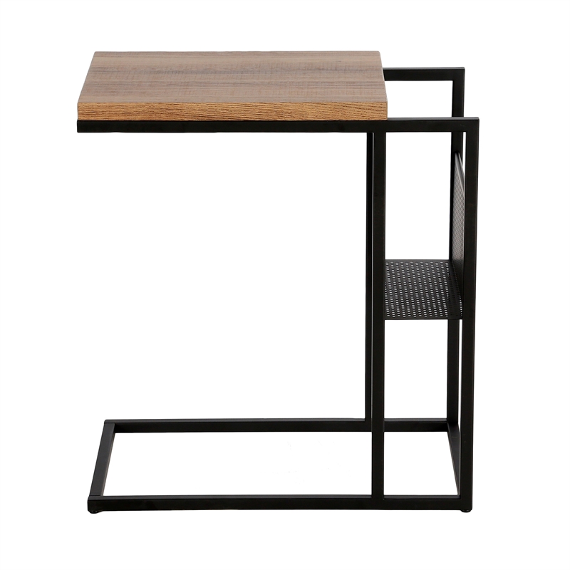 Maklaine Contemporary Blackened Bronze and Rustic Oak Side Table