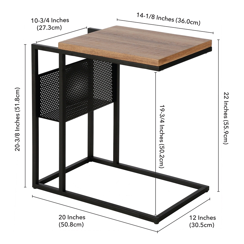 Maklaine Contemporary Blackened Bronze and Rustic Oak Side Table