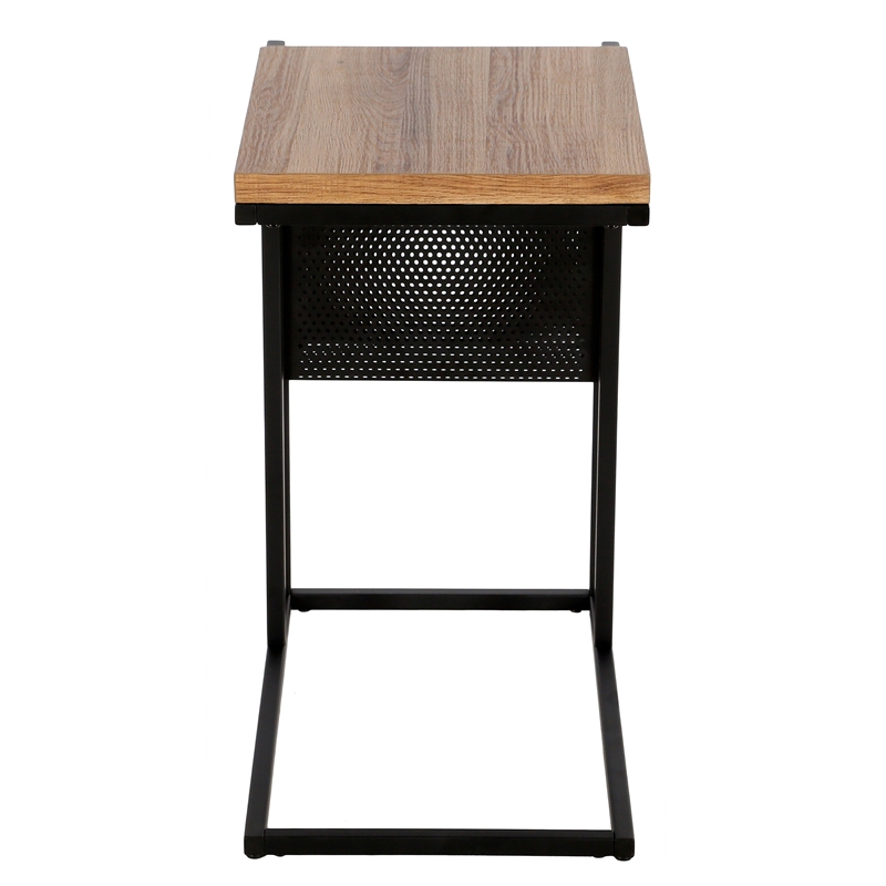 Maklaine Contemporary Blackened Bronze and Rustic Oak Side Table