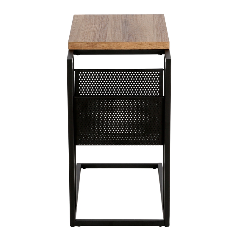 Maklaine Contemporary Blackened Bronze and Rustic Oak Side Table