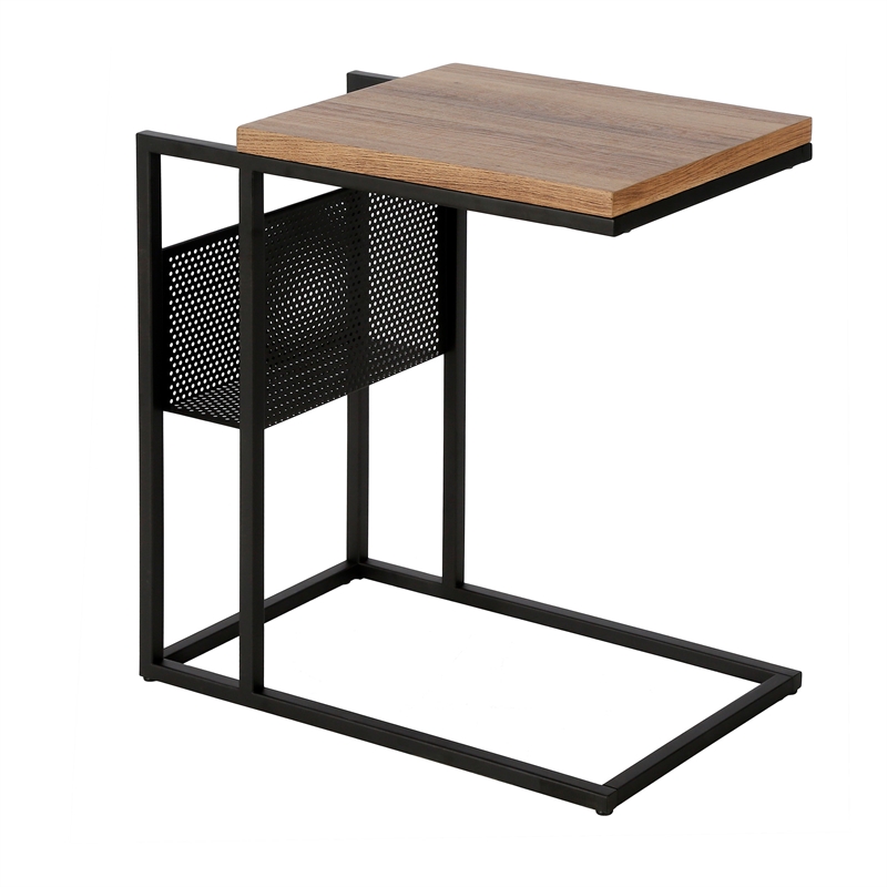 Maklaine Contemporary Blackened Bronze and Rustic Oak Side Table