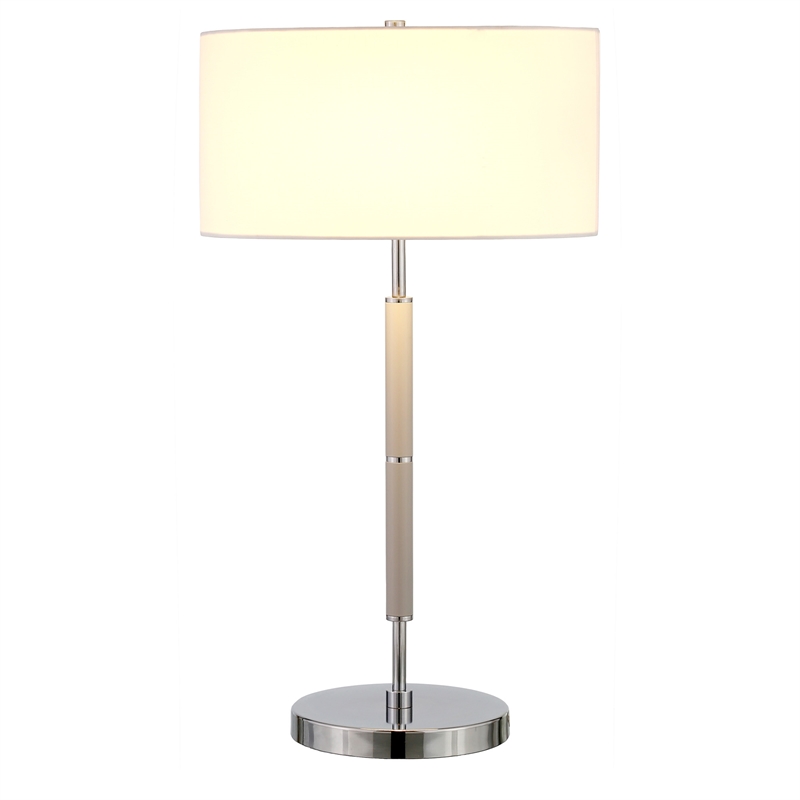 Maklaine Contemporary Two Tone Metal Table Lamp in Nickel with Gray Accents