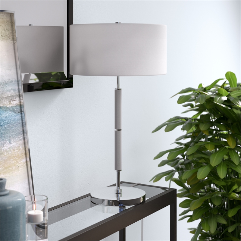 Maklaine Contemporary Two Tone Metal Table Lamp in Nickel with Gray Accents