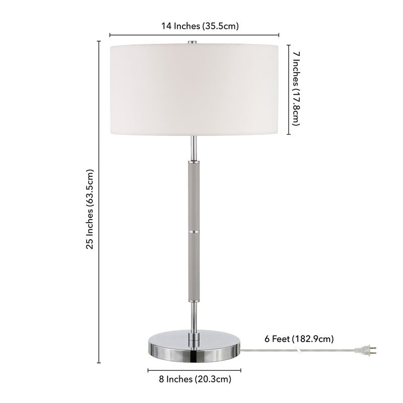 Maklaine Contemporary Two Tone Metal Table Lamp in Nickel with Gray Accents