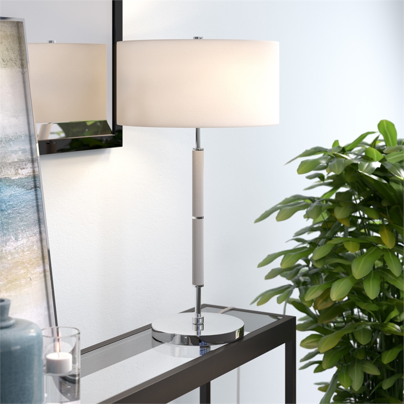 Maklaine Contemporary Two Tone Metal Table Lamp in Nickel with Gray Accents