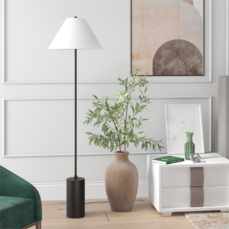 Maklaine Contemporary Floor Lamp with Empire Shade in Black/Bronze