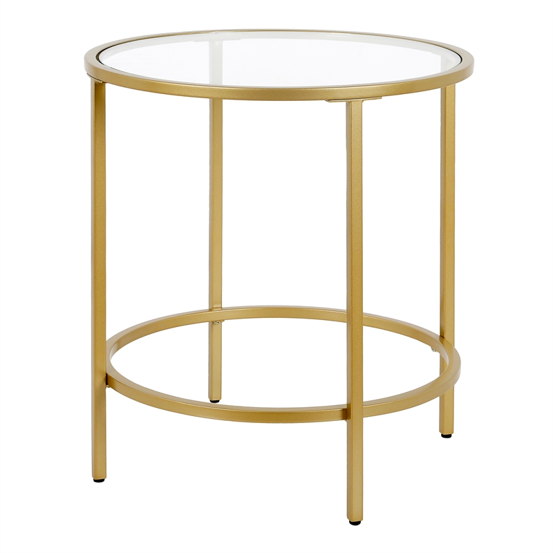 Maklaine Contemporary Round Side Table in Brass Finish