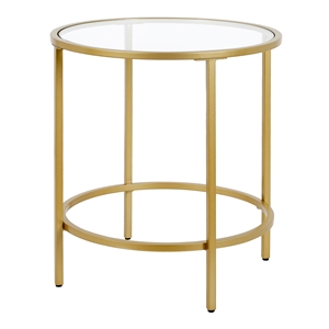 Maklaine Contemporary Round Side Table in Brass Finish