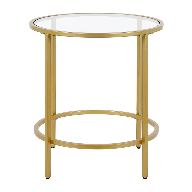 Maklaine Contemporary Round Side Table in Brass Finish