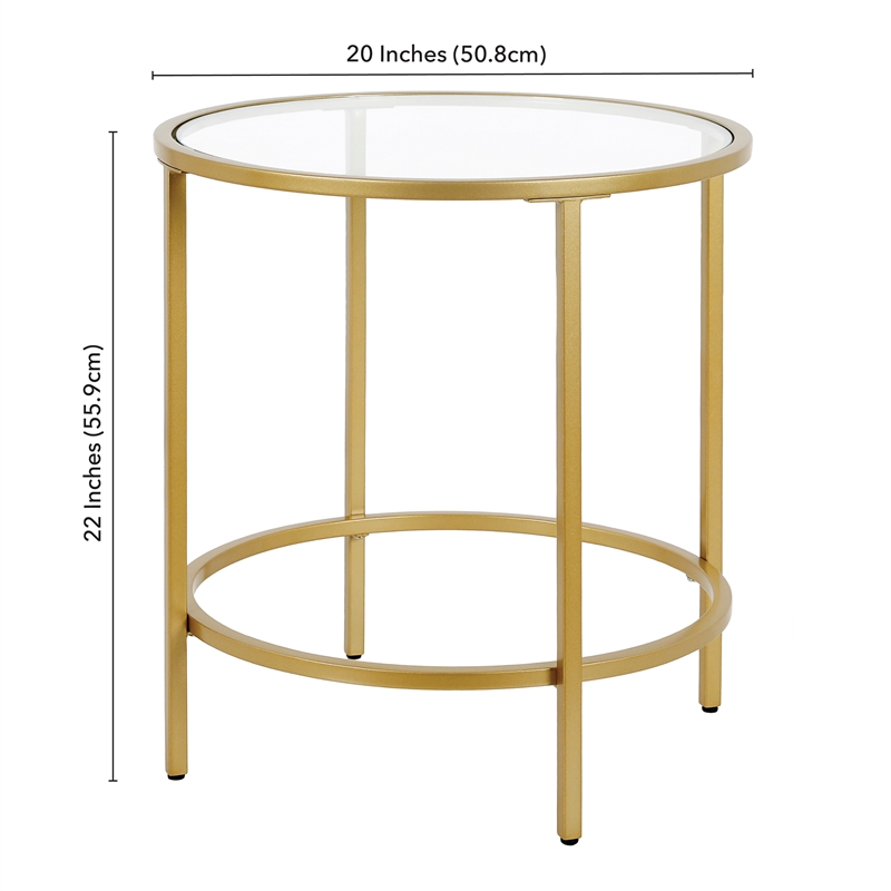 Maklaine Contemporary Round Side Table in Brass Finish