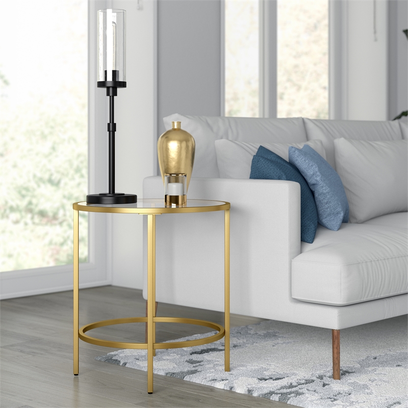 Maklaine Contemporary Round Side Table in Brass Finish