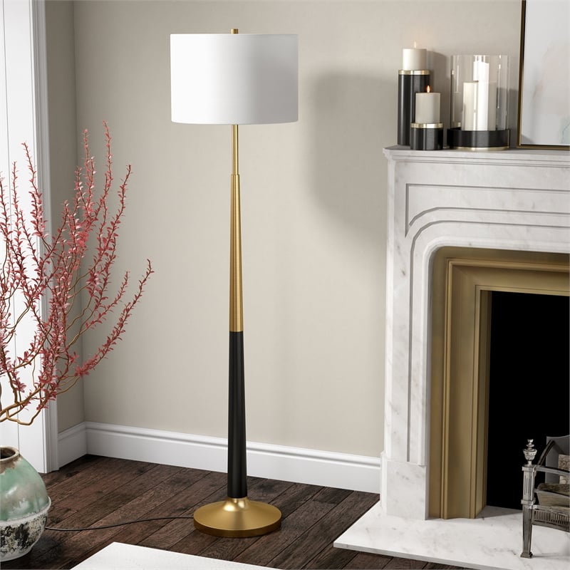 Maklaine Steel Brushed Brass and Matte Black Floor Lamp Adult Assembly Required