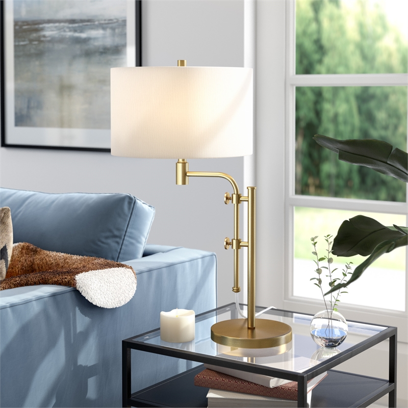 Maklaine Industrial Height-Adjustable Brass Table Lamp