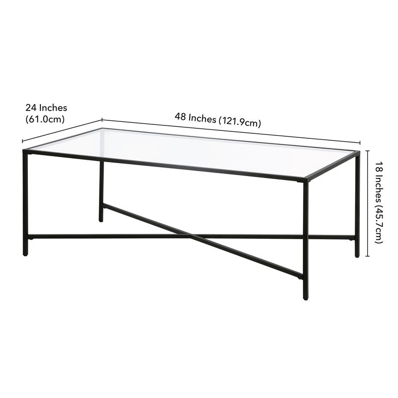 Maklaine Contemporary Coffee Table with Glass Top in Black/Bronze