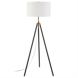 Maklaine Contemporary Two-Tone Antique Brass Tripod Floor Lamp in Black/Bronze
