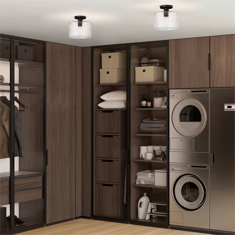 Maklaine Industrial Semi Flush Mount Ceiling Light in Matte Black