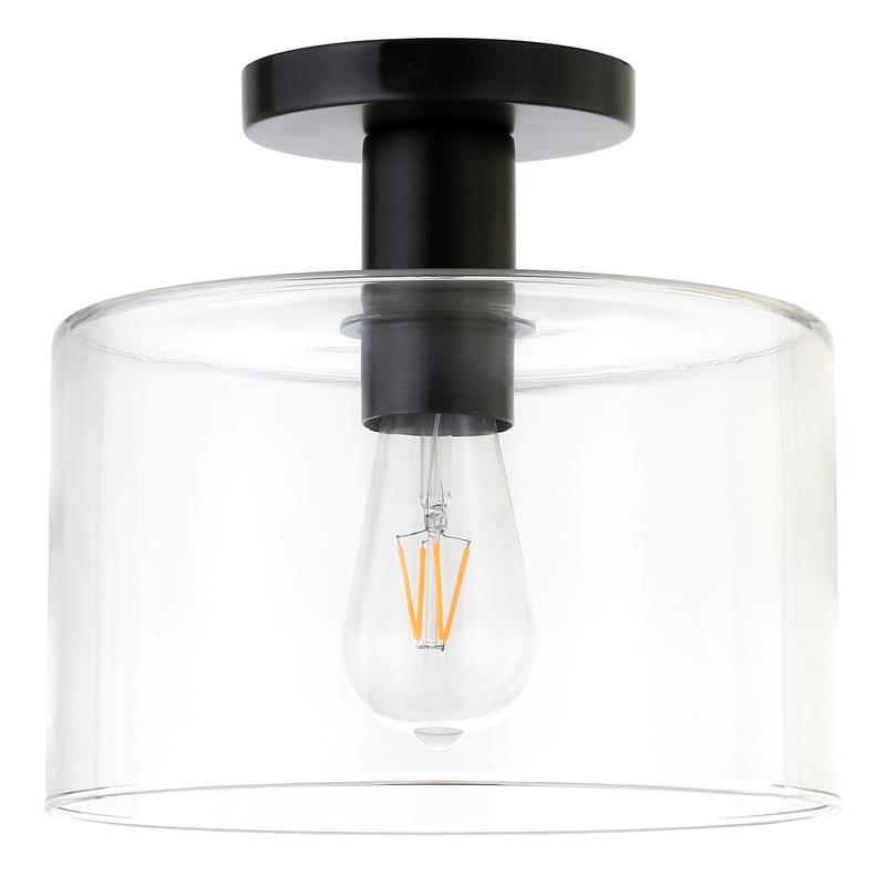 Maklaine Industrial Semi Flush Mount Ceiling Light in Matte Black