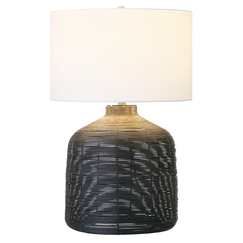Maklaine Contemporary Oversized Rattan Table Lamp in Black